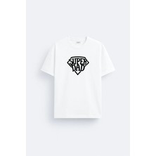 Shain Süper Baba Dad Babalar Günü Baskılı Pamuklu Kumaş Beyaz Tişört T-Shirt