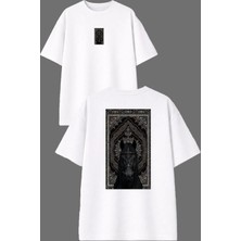 Vsrn Siyah Arap Atı Tasarım Ön Arka Baskılı Beyaz Oversize T Shirt