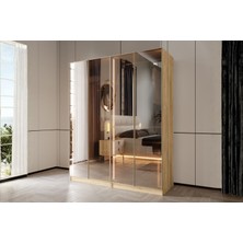 Doressa Bend Walnut 4 Kapılı Reflekte Camlı Gardırop