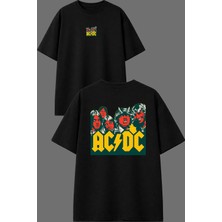 Vsrn Şeytan Acdc Tasarım Ön Arka Baskılı Siyah Oversize T Shirt