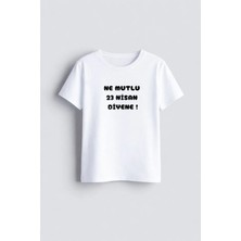 Shain Ne Mutlu Türküm Diyene Baskılı Bisiklet Yaka Beyaz Çocuk Tişört T-Shirt