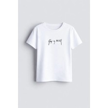 Shain Mustafa Kemal Atatürk Imza Baskılı Bisiklet Yaka Beyaz Çocuk Tişört T-Shirt