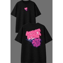 Vsrn Dondurma Tasarım Ön Arka Baskılı Siyah Oversize T Shirt