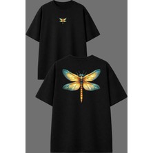 Vsrn Sivrisinek Tasarım Ön Arka Baskılı Siyah Oversize T Shirt