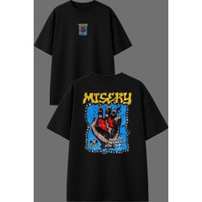 Vsrn Mtsery Tasarım Ön Arka Baskılı Siyah Oversize T Shirt