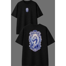 Vsrn Çerçeve Kadın Tasarım Ön Arka Baskılı Siyah Oversize T Shirt