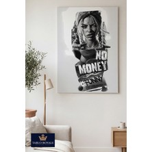 Tablo Royale No Money No Funny Kanvas Tablo | Street Art Kadın Portre | Modern Siyah Beyaz Duvar Dekoru