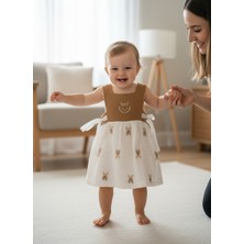 Ürünya Kız Bebek Çocuk Sıfır Kollu Askılı Nakışlı Elbise