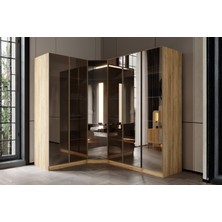 Doressa Bend Walnut 6 Kapılı Reflekte Camlı Köşe Gardırop