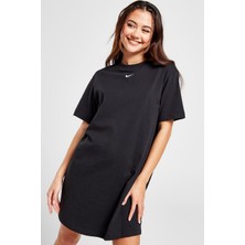 Nike Sportswear Organic Cotton Oversize Short Sleve Dress Nakış Swooslu Oversize Elbise Siyah