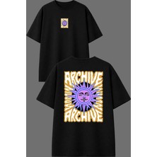 Vsrn Archıve Tasarım Ön Arka Baskılı Siyah Oversize T Shirt