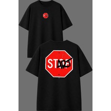 Vsrn Start Op Tasarım Ön Arka Baskılı Siyah Oversize T Shirt