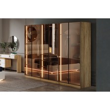 Doressa Bend Walnut 6 Kapılı Reflekte Camlı Gardırop