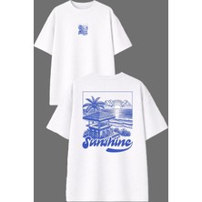 Vsrn Sunshine Tasarım Ön Arka Baskılı Beyaz Oversize T Shirt