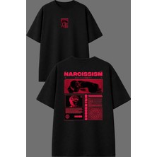 Vsrn Narcıssısm Tasarım Ön Arka Baskılı Siyah Oversize T Shirt