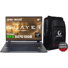 Game Garaj Slayer R9T XL-5070 V2.12 C7 Amd Ryzen 9 8945HX 16GB Ram 1tb SSD RTX5070 18" 180Hz Qhd+ IPS Feedos Gaming Laptop