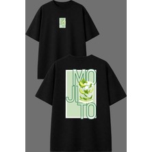 Vsrn Mojıto Tasarım Ön Arka Baskılı Siyah Oversize T Shirt