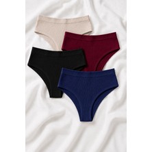 Skin Verse Pamuklu Yüksek Bel Tanga Külot 4'lü Set
