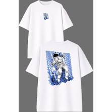 Vsrn Astronot Tasarım Ön Arka Baskılı Beyaz Oversize T Shirt