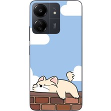 Le Balvo Redmi 13C Uyumlu Duvar Üstünde Kedi Baskılı Silikon Kılıf