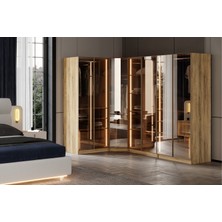Doressa Bend Walnut 7 Kapılı Reflekte Camlı Köşe Gardırop