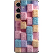 Le Balvo Samsung Galaxy S24 Uyumlu Pembe Tüylü Kareler Baskılı Silikon Kılıf