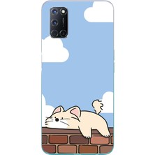 Le Balvo Oppo A52 Uyumlu Duvar Üstünde Kedi Baskılı Silikon Kılıf