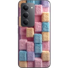 Le Balvo Redmi 15 Uyumlu Pembe Tüylü Kareler Baskılı Silikon Kılıf