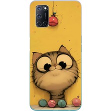 Le Balvo Oppo A52 Uyumlu Kedi Çizgisi Baskılı Silikon Kılıf