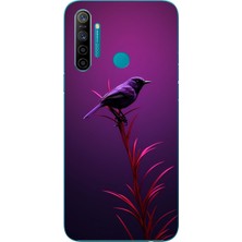 Le Balvo Realme 5i Uyumlu Mor Kuş Dalda Baskılı Silikon Kılıf