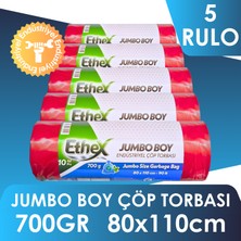 Ethex Jumbo Çöp Torbası - 700gr, 80X110cm, 90Lt, 5 Rulo, Kırmızı