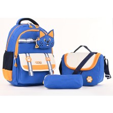 Wander Bag Kedi Desenli Su Geçirmez 3’lü Ilkokul Çantası Beslenme Çantalı Kalemlikli Ortopedik Okul Seti