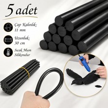 Badem10 (5 Adet) Siyah Renk Kalın Sıcak Mum Silikon 11 mm Çubuk Hobi Süs Hediyelik Eşya Maket Yapıştırma Slikon