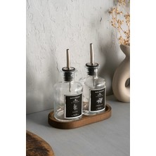 Khakma Ahşap Stantlı 2'li 250 ml Zeytinyağı Sosluk Yağdanlık Yağlık SİYAH2LIYENİSEFAFGAGALI