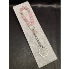 Han Ticarethane Doğal Taş Pembe Kristal Kuvars 15'li Tesbih Anahtarlık