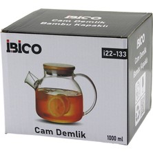 1000ML Sade Düz Cam Demlik  Bambu Dış Yüzey - Metal Iç Yüzey - Silikon Contalı Kapak (4887)