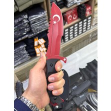 MEKOTEX Columbia Türk Bayraklı Taktik Av Kamp Bıçağı - Özel Kılıflı Kırmızı Testereli Outdoor Doğa Bıçağı