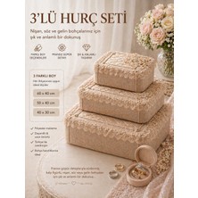 Higliving Zerafet Serisi Broşlu Fransız Güpür Gelin Damat 3’lü Hurç Seti
