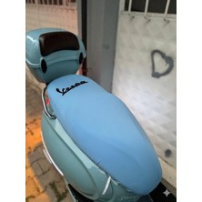 Utku Giyim Vespa Uyumlu Mini ve Midi Motosiklet Sele Kılıfı Bebe Mavisi Likralı - Koruyucu Saran Kumaş
