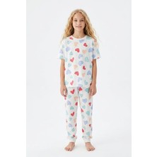 Little Pumpkin Yazlık Kısa Kol Kalp Desenli Kız Çocuk Pijama Takımı