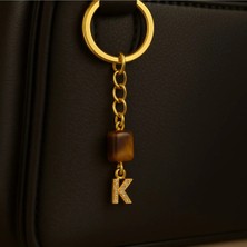 Han Ticarethane Altın Renk Taşlı K Harfli Kaplan Gözü Anahtarlık Charm