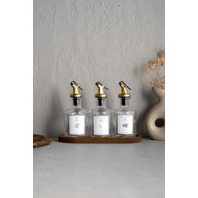 Khakma Ahşap Stantlı Şeffaf 3'lü 250 ml Zeytinyağı Sosluk Yağdanlık Yağlık BEYAZGOLD3LÜŞEFFAF