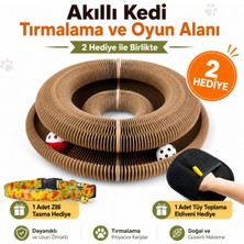 Kedi Tırmalama ve Oyun Alanı 2 Hediyeli - Zilli Tasma ve Tüy Toplama Eldiveni