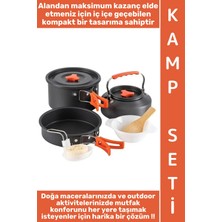 Wintoup #kamp Premium Kamp Piknik Dağcılık Outdoor Yemek Pişirme Iç Içe Geçebilir Kompakt Isı Yalıtımlı Kolay Temizlenir Servis Kasesi Kepçe Spatula Sünger Tam Dolu Paket Tencere Tava Çaydanlık 3'lü Özel Set