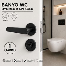 Badem10 Özen Alm Kayı Yuvarlak Rozetli Banyo Wc Kapı Kolu Mat Siyah Modern Tasarım Sağa Sola Uyumlu