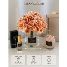 Vinnos Home & Concept Vinnos Premium Dekoratif Çiçek Aranjmanı Kokulu Mum ve 30 ml Oda Parfümü Seti