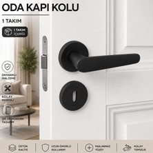 Badem10 Kayı Mat Siyah Rozetli Oda Kapı Kolu 1 Takım Sağa Sola Uyumlu Modern Kapı Kolu Takımı