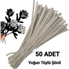hyc heryerçiçeklenir 50 Adet Gri Şönil, Çiçek Yapımına Uygun Tüylü Tel, 30 cm 6 mm