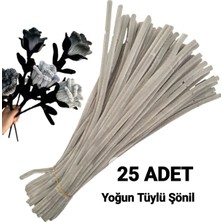 hyc heryerçiçeklenir 25 Adet Gri Şönil, Çiçek Yapımına Uygun Tüylü Tel, 30 cm 6 mm