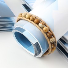 Sibelya Aksesuar %100 Doğal 8 mm Jasper Taşlı Çelik Ipli Bileklik Krom Mıknatıs Kapama 19 cm EBI_8009